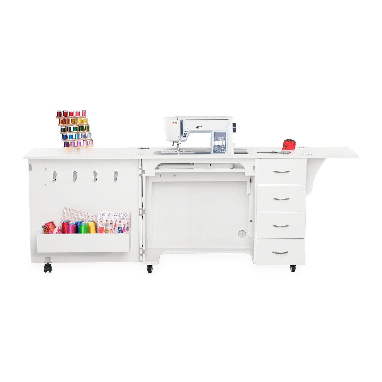 Arrow Classic Harriet Sewing Cabinet with Hydraulic Lift & Storage Drawers - Ash White